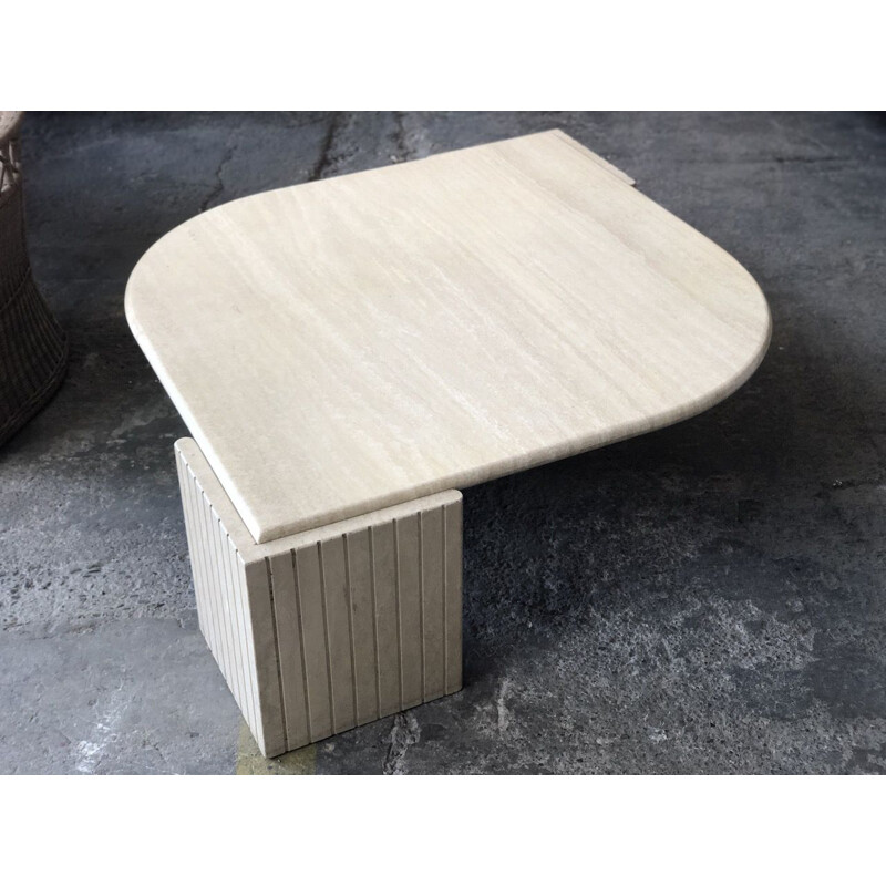 Table basse vintage en travertin par Roche Bobois, France 1970