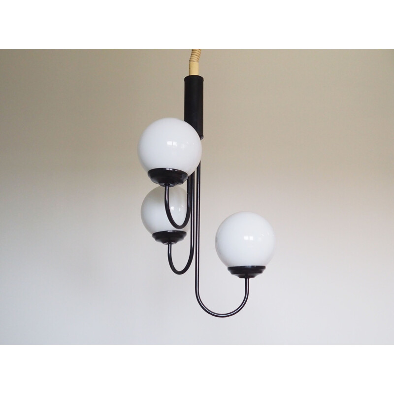 Vintage glass and metal suspension lamp, Denmark 1990