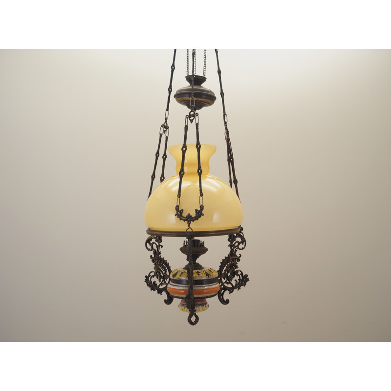 Vintage glass and brass chandelier, Netherlands 1980s