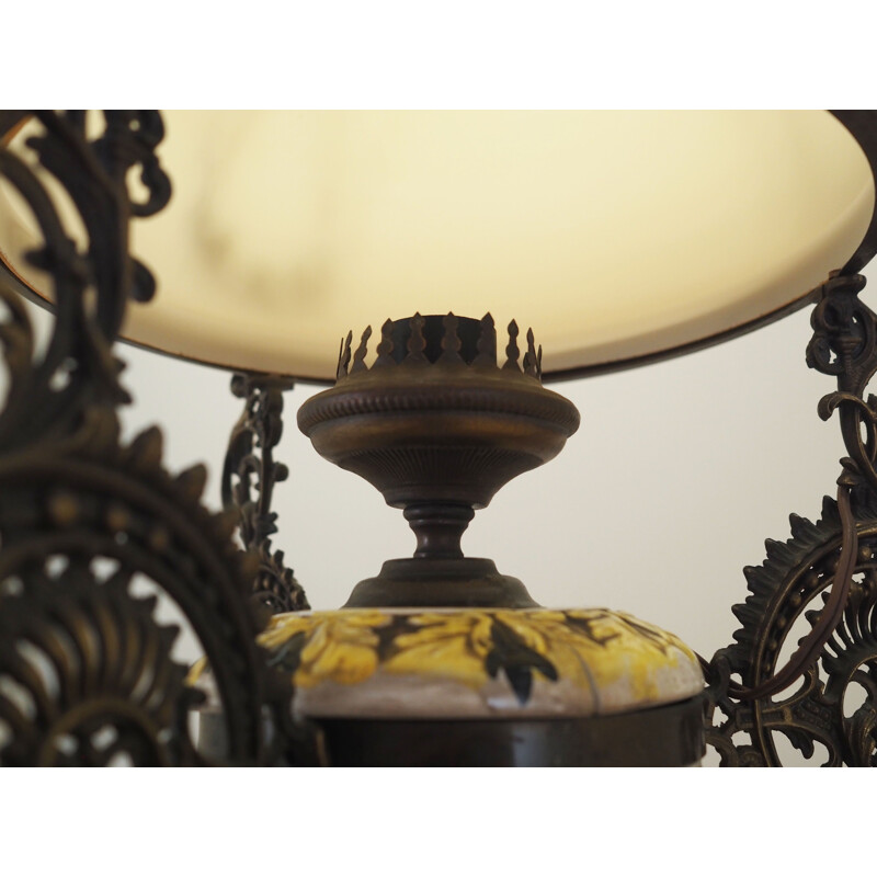 Vintage glass and brass chandelier, Netherlands 1980s