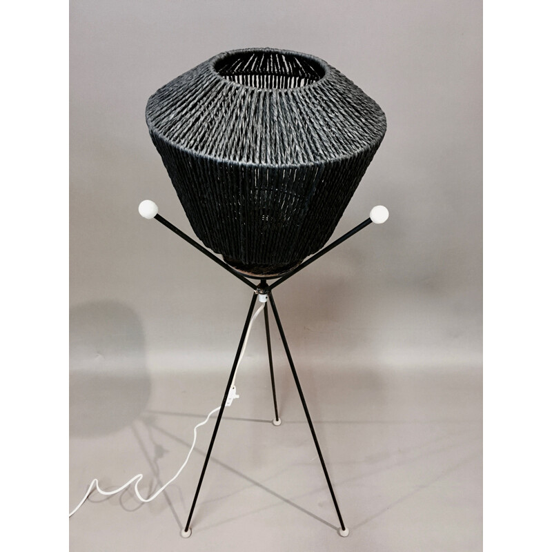 Vintage black tripod floor lamp, 1950