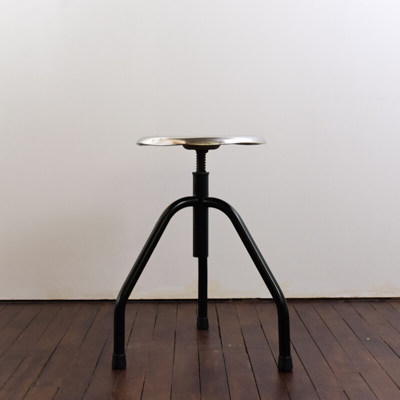 Industrial stool in black lacquered metal and aluminium, Denmark