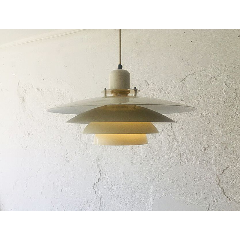 Danish vintage metal layered pendant lamp, 1960s