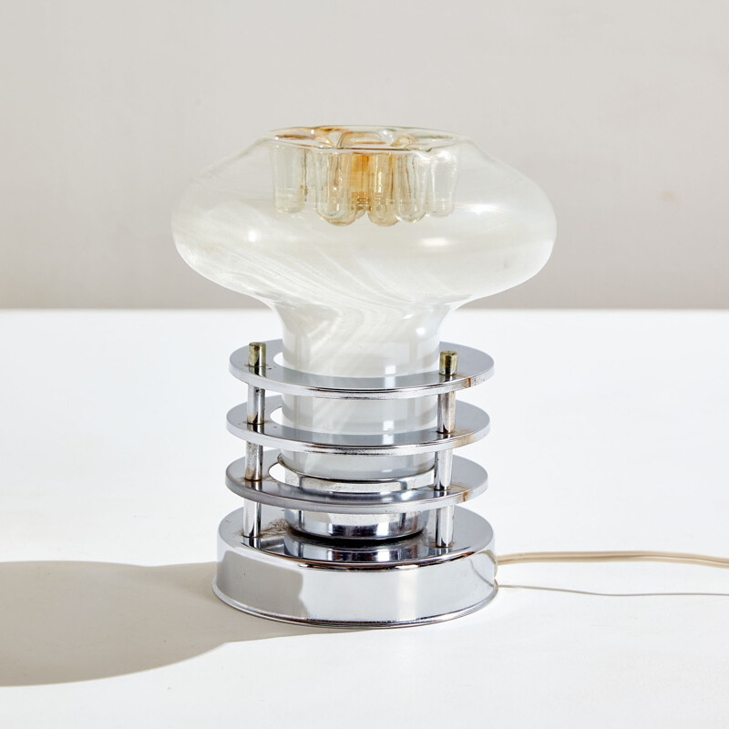 Lámpara de mesa vintage con pantalla de cristal de Murano, 1970