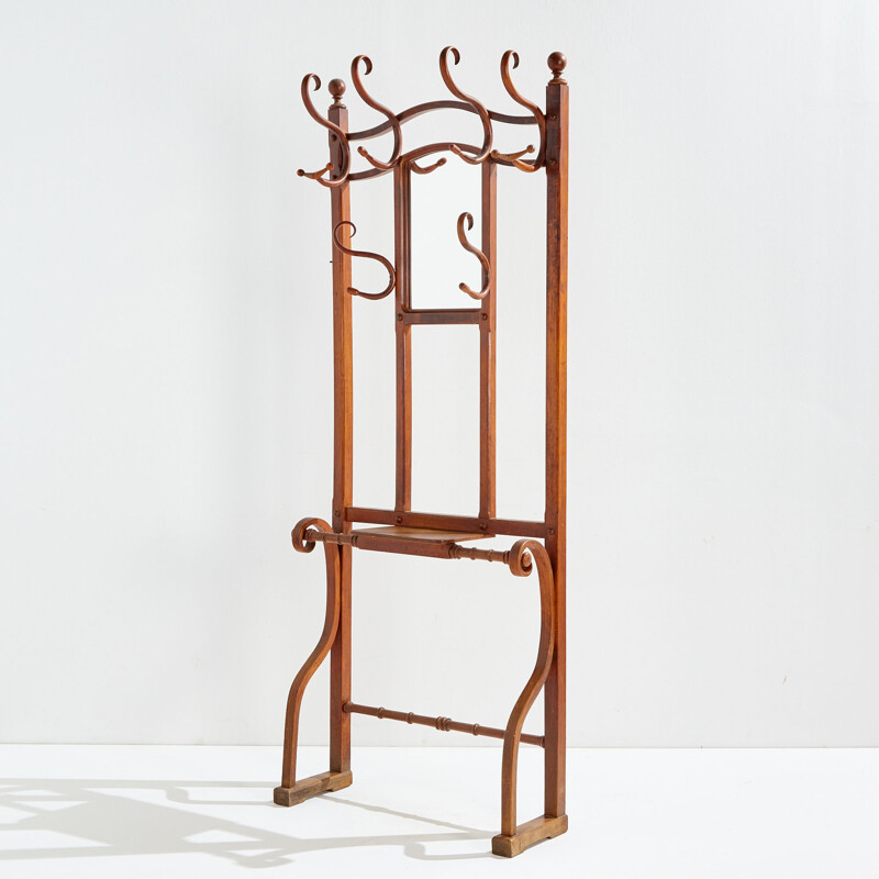 Vintage kapstok met spiegel door Jugendstil Thonet, 1907