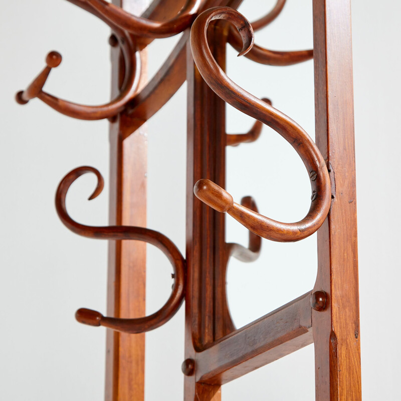 Perchero vintage con espejo de Jugendstil Thonet, 1907