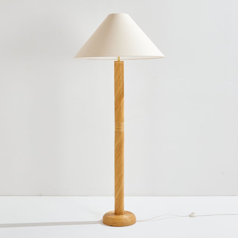 Vintage cane floor lamp on spiral-shaped