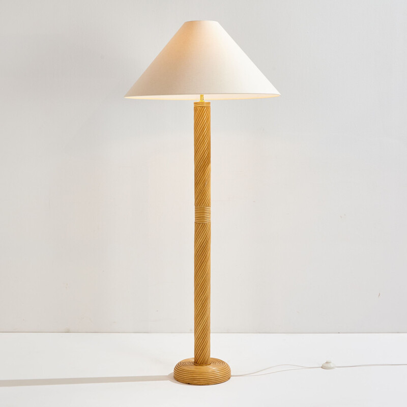 Vintage cane floor lamp on spiral-shaped