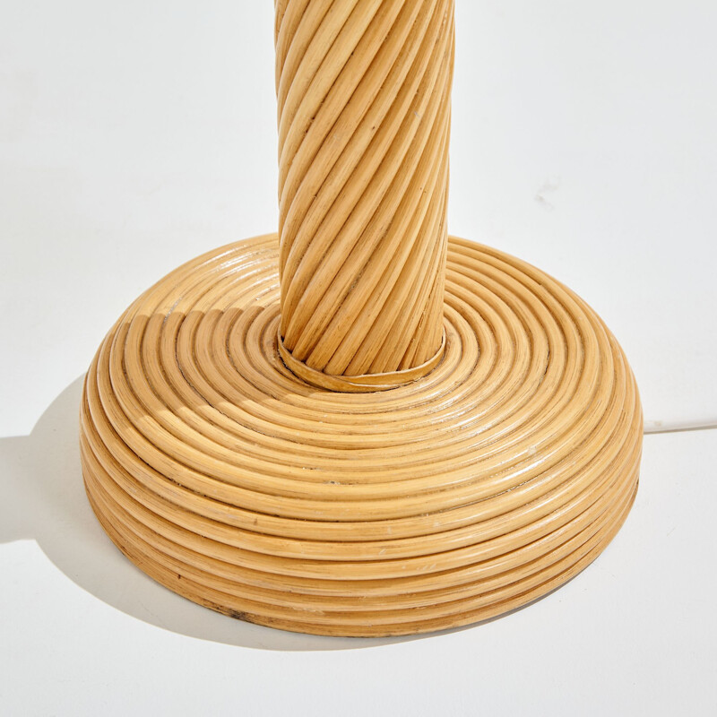 Vintage cane floor lamp on spiral-shaped