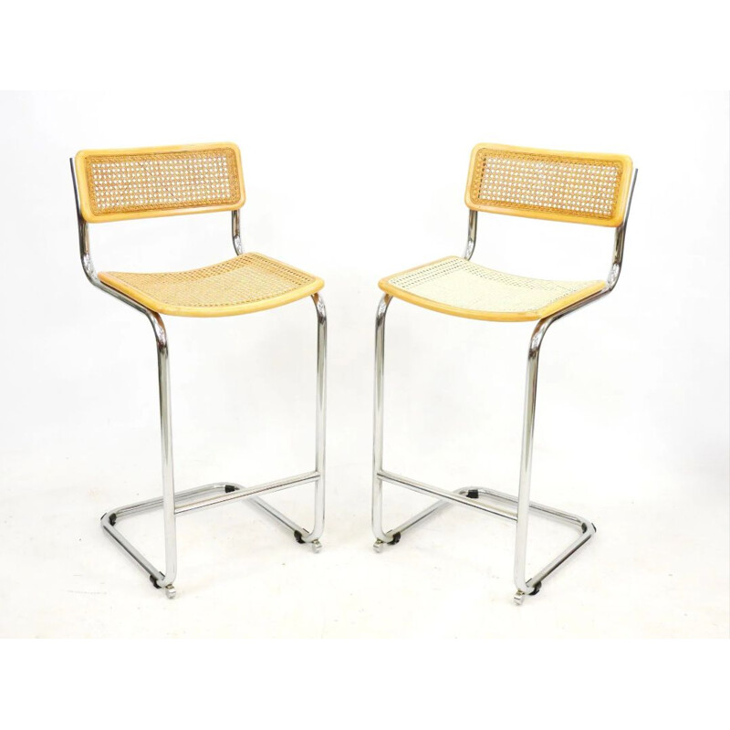 Pair of vintage bar chairs model Cesca S32 by Marcel Breuer, 1970