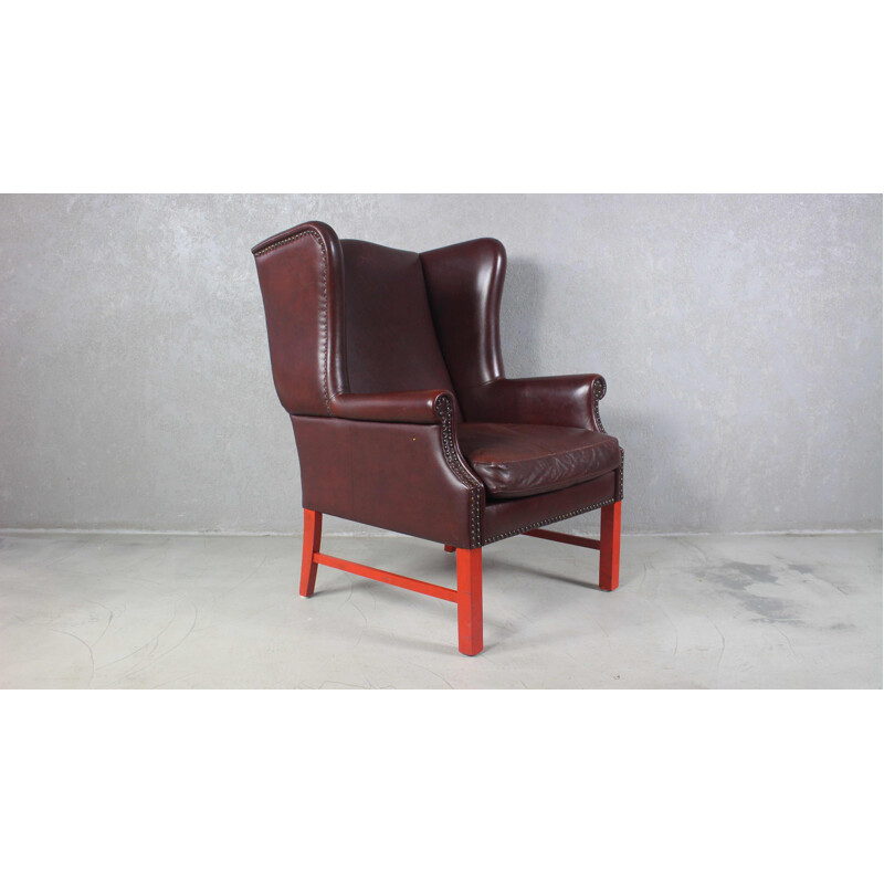 English vintage brown leather Wingback armchair