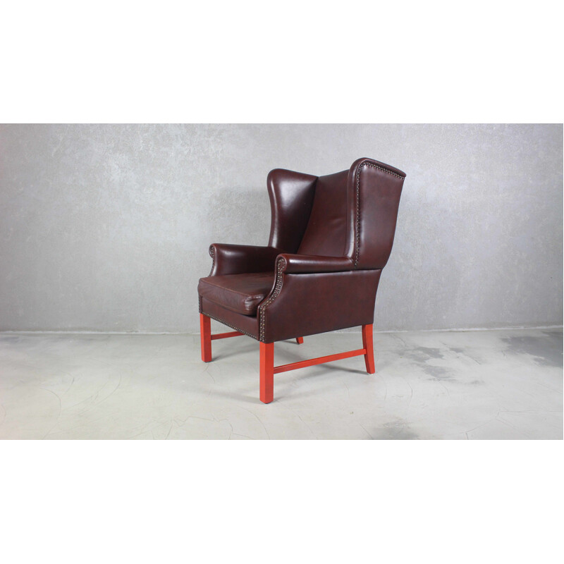 Cadeirão Vintage Inglês Wingback em couro castanho