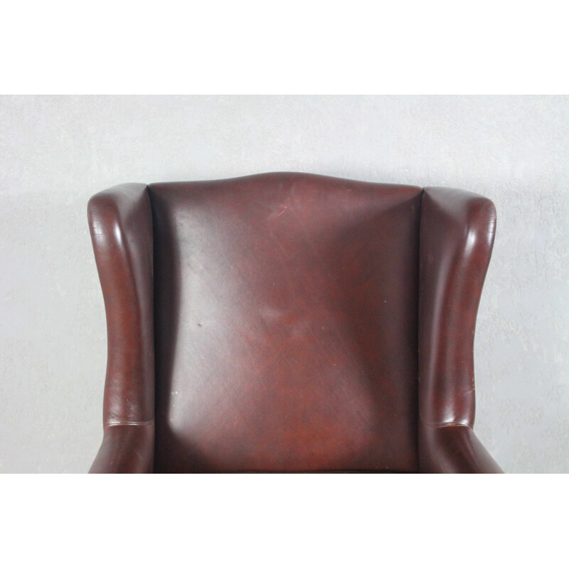 Vintage Engelse Wingback fauteuil in bruin leer