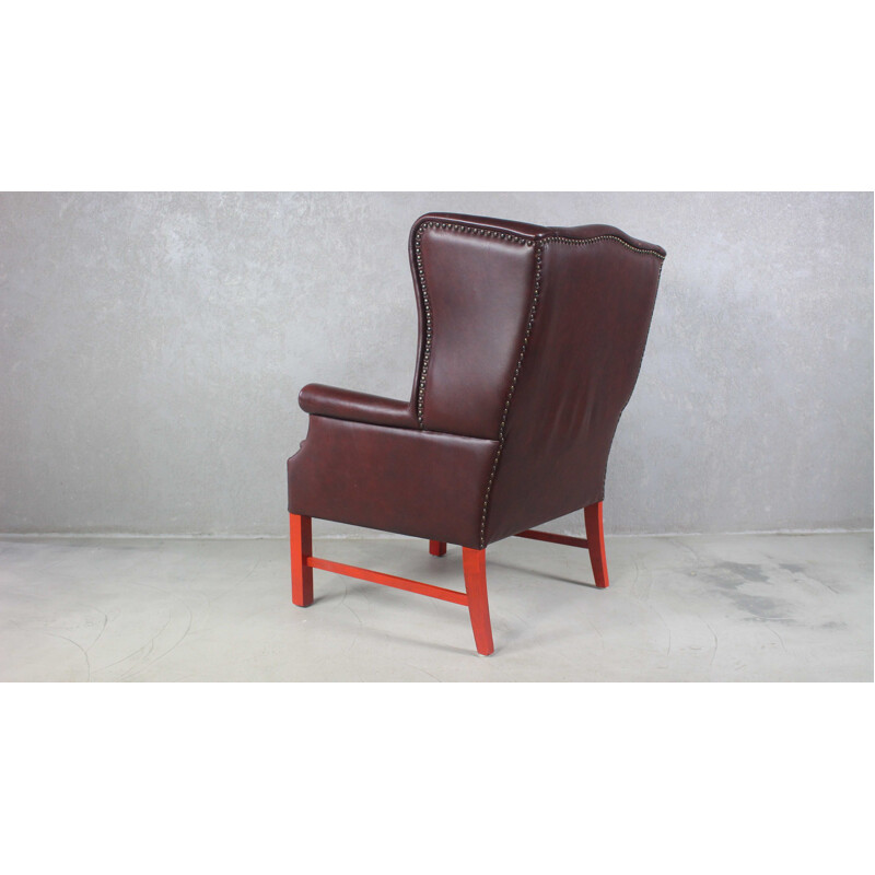 Englischer Vintage-Sessel Wingback aus braunem Leder