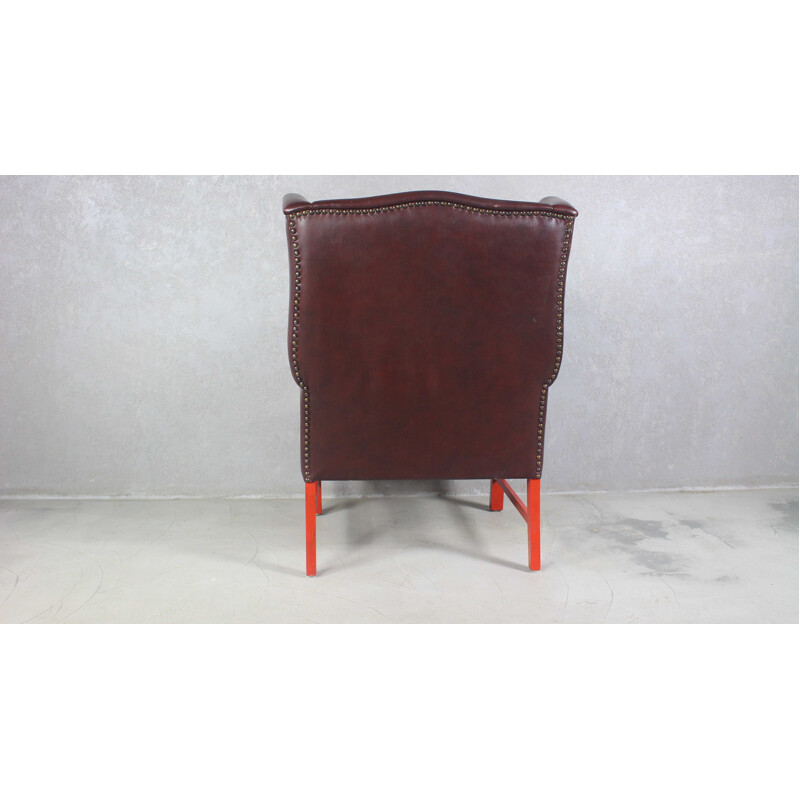 Vintage Engelse Wingback fauteuil in bruin leer