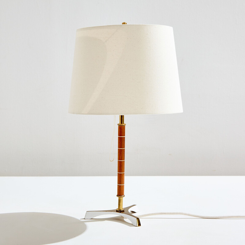 Vintage Austrian teak and brass table lamp by J. T. Kalmar, 1950s