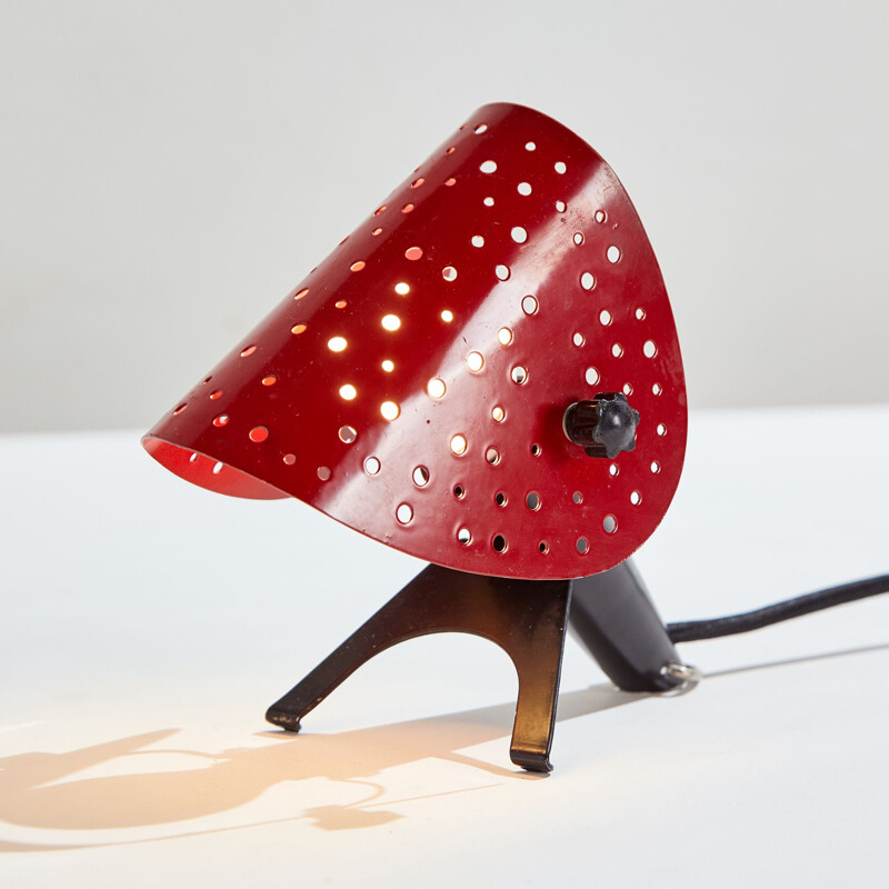 Vintage red table lamp with foldable shade