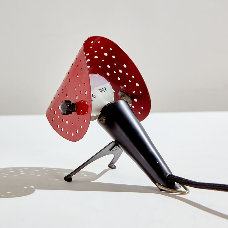 Vintage red table lamp with foldable shade