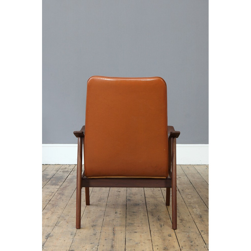 Dutch armchair in teak and brown leatherette - 1960s