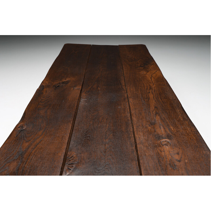 Table basse rustique vintage en bois massif, 1920