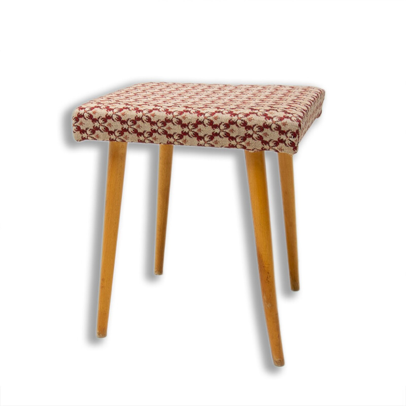 Mid century beech wood and fabric footrest, Czechoslovakia 1960s