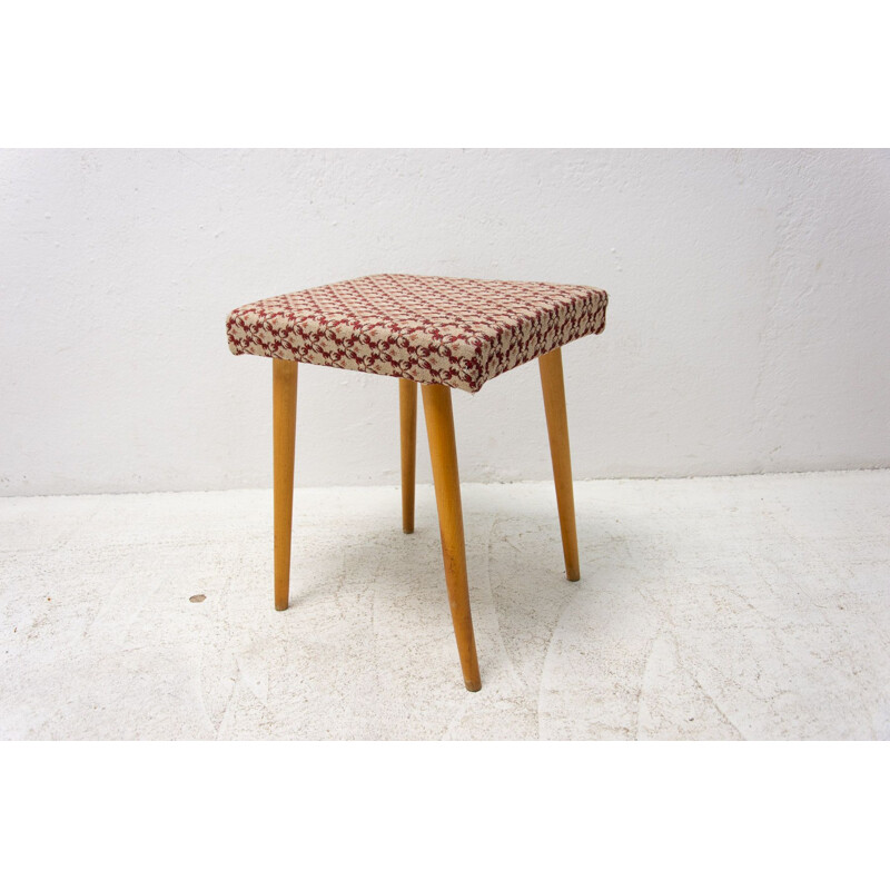 Mid century beech wood and fabric footrest, Czechoslovakia 1960s