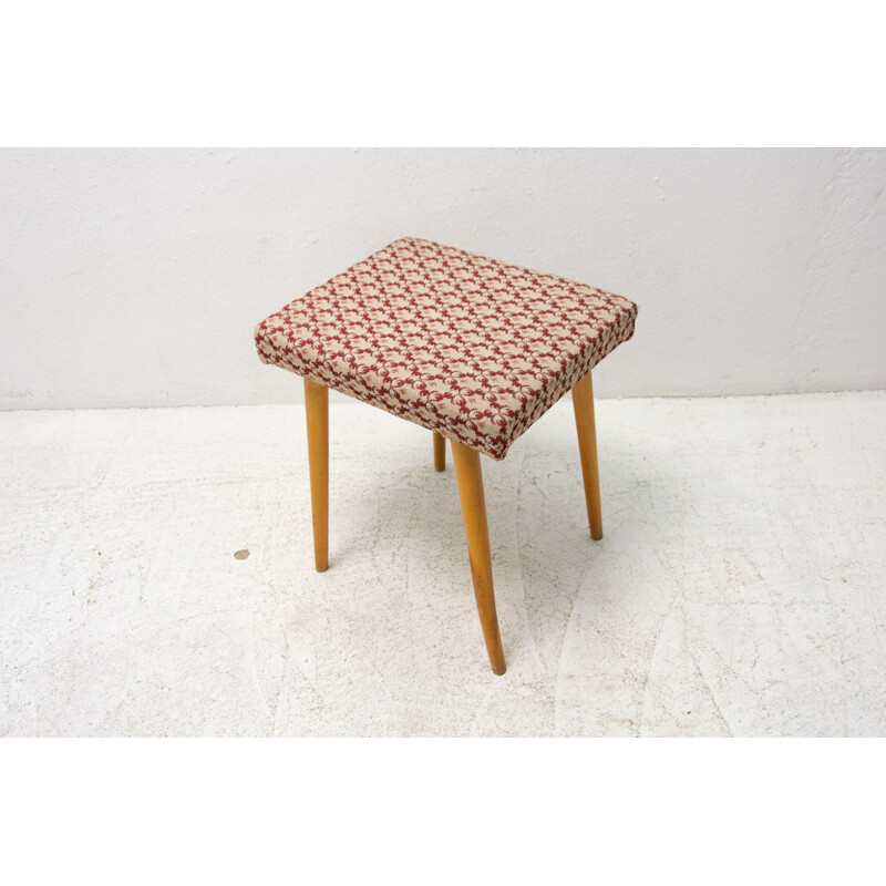 Mid century beech wood and fabric footrest, Czechoslovakia 1960s