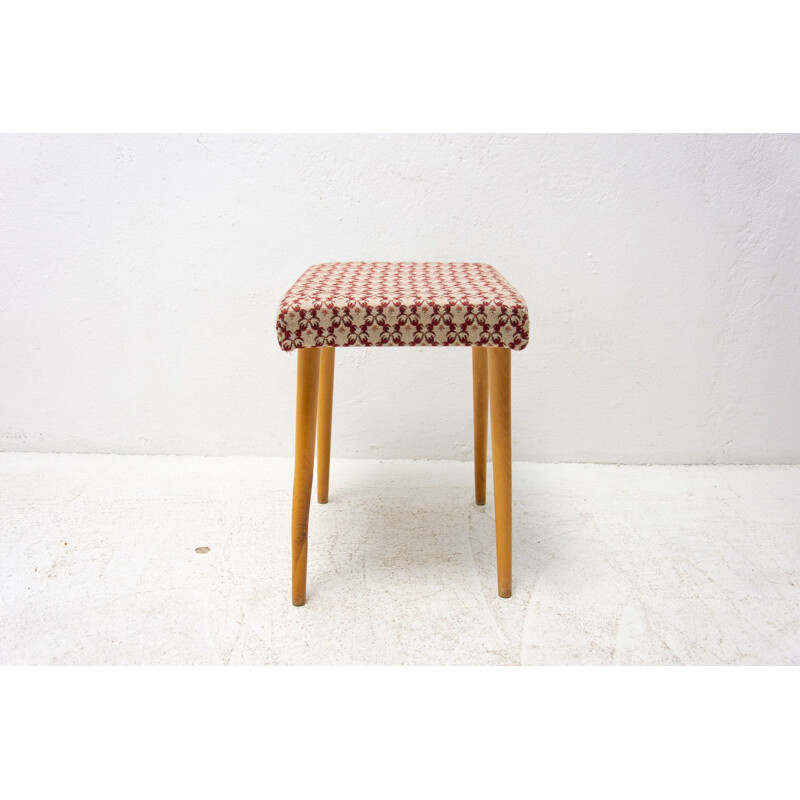 Mid century beech wood and fabric footrest, Czechoslovakia 1960s