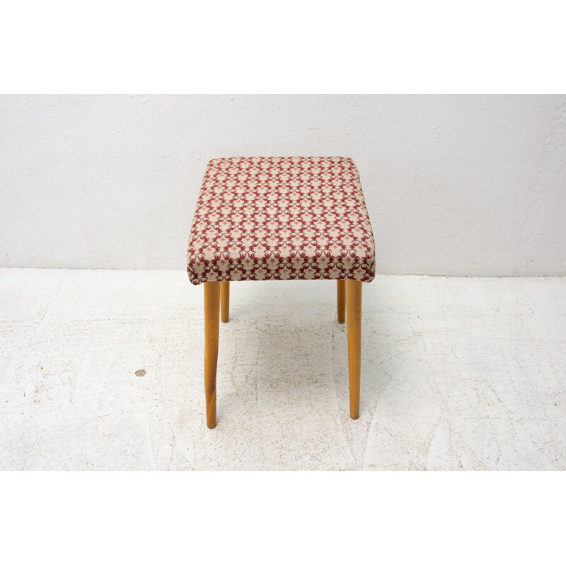 Mid century beech wood and fabric footrest, Czechoslovakia 1960s