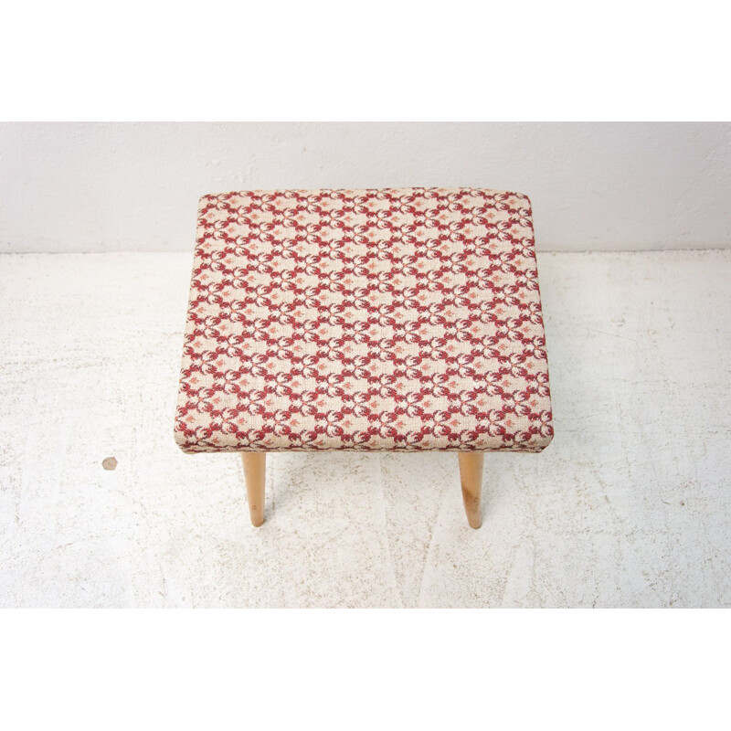 Mid century beech wood and fabric footrest, Czechoslovakia 1960s