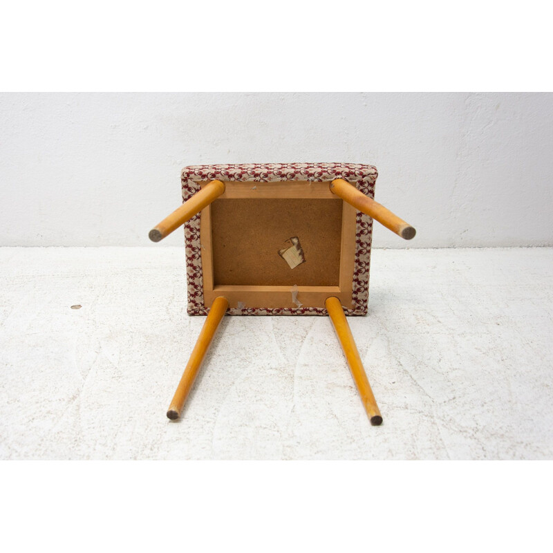 Mid century beech wood and fabric footrest, Czechoslovakia 1960s