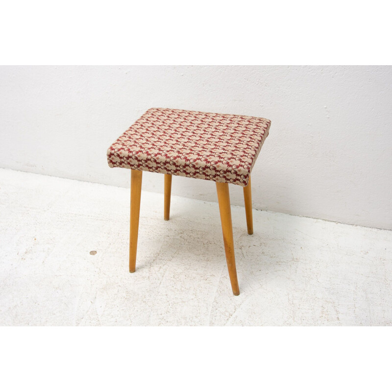 Mid century beech wood and fabric footrest, Czechoslovakia 1960s