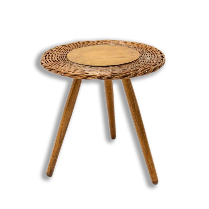 Tabouret vintage en rotin par Jan Kalous pour Úluv, Tchécoslovaquie 1960