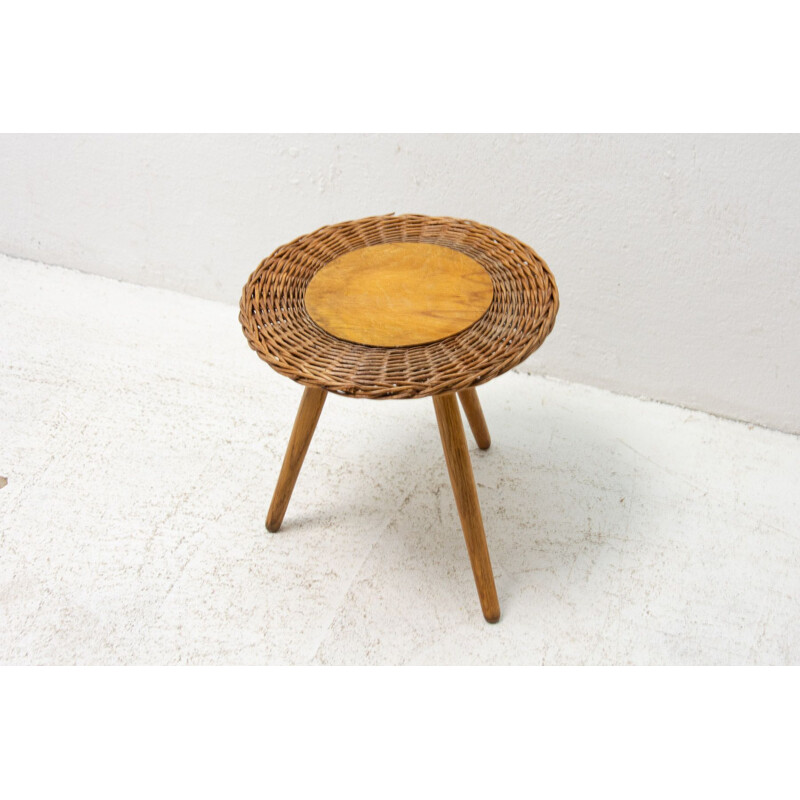 Tabouret vintage en rotin par Jan Kalous pour Úluv, Tchécoslovaquie 1960