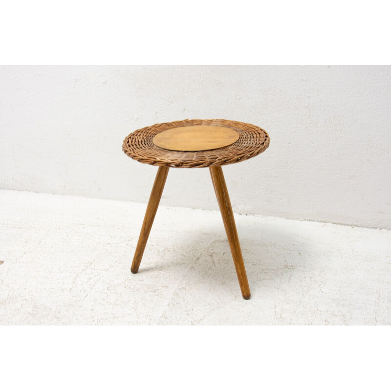 Vintage Rattan Hocker von Jan Kalous für Úluv, Tschechoslowakei 1960