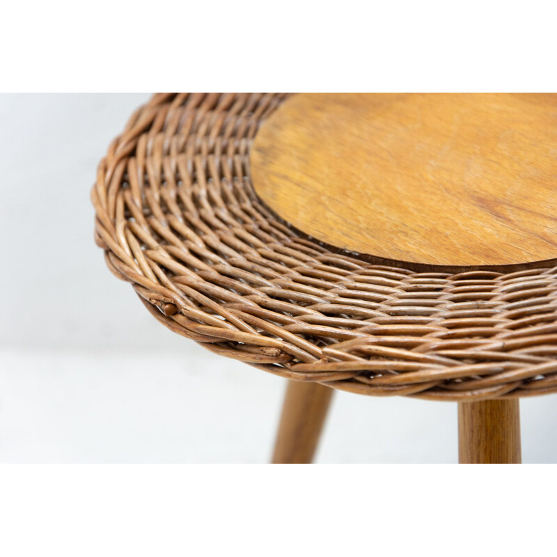 Mid century rattan stool by Jan Kalous for Úluv, Czechoslovakia 1960s