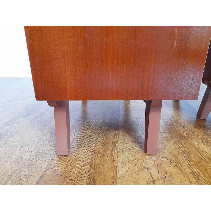 Par de mesas de cabeceira de vidro vintage e madeira, 1960-1970