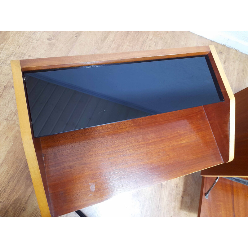 Pair of vintage glass and wood night stands, 1960-1970