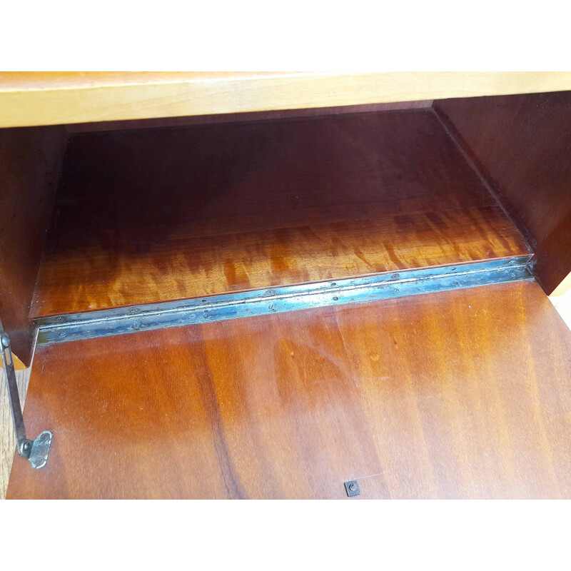 Par de mesas de cabeceira de vidro vintage e madeira, 1960-1970