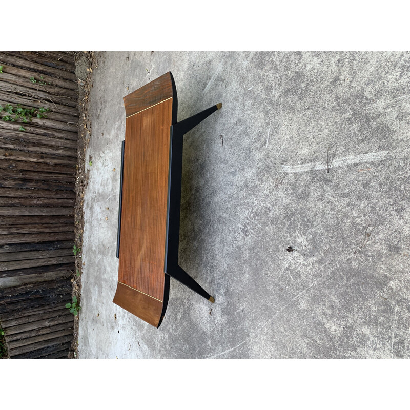 Table basse vintage en teck et bois noir, 1960-1970
