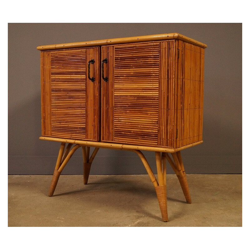 Mid century small sideboard in rattan and wood - 1960s