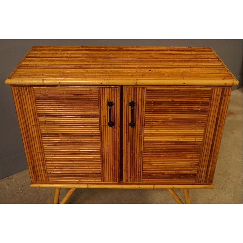 Mid century small sideboard in rattan and wood - 1960s