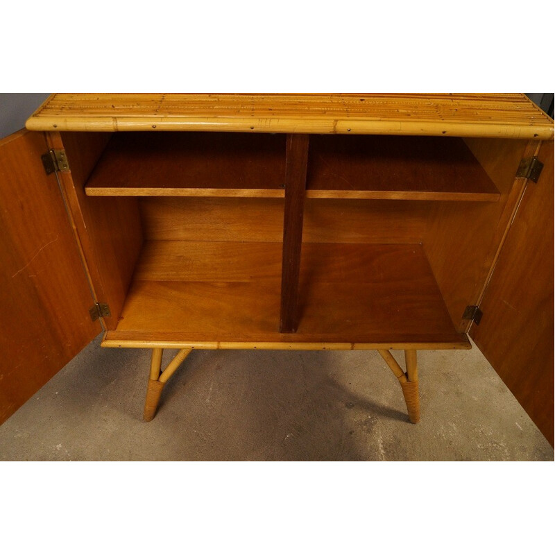 Mid century small sideboard in rattan and wood - 1960s