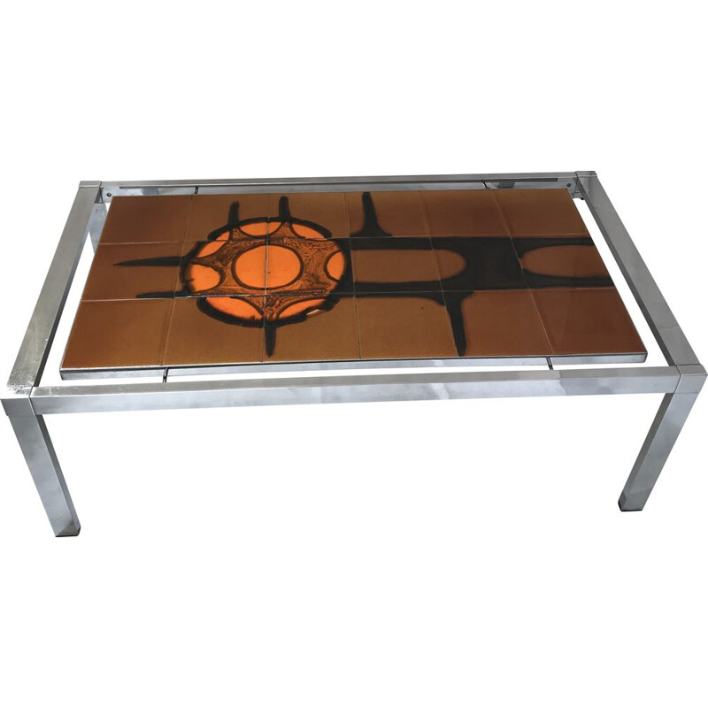 Chromed metal and ceramic vintage coffee table