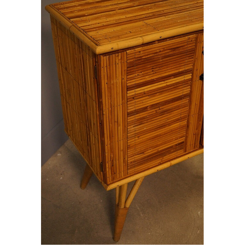 Mid century small sideboard in rattan and wood - 1960s