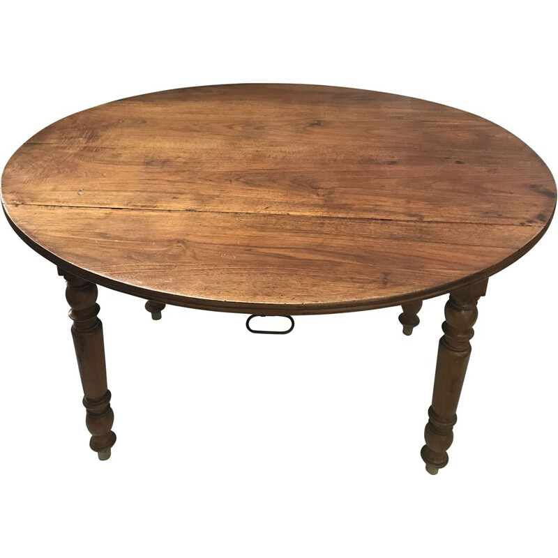 Vintage oval wooden table with 2 leaves