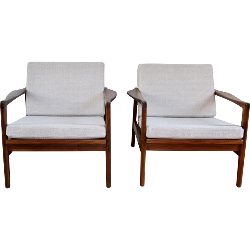 Pair of vintage scandinavian armchairs in afromosia, 1960