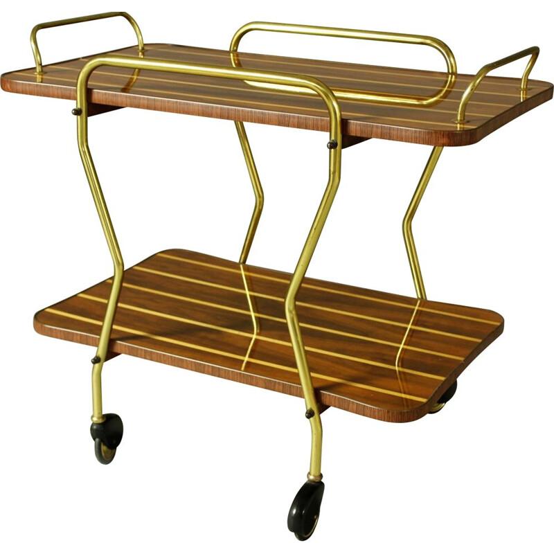 Vintage German brass and walnut drinks trolley, 1960s