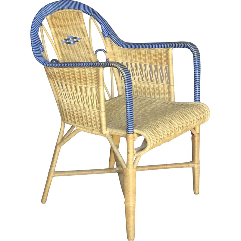 Vintage wicker and rattan armchair, 1930