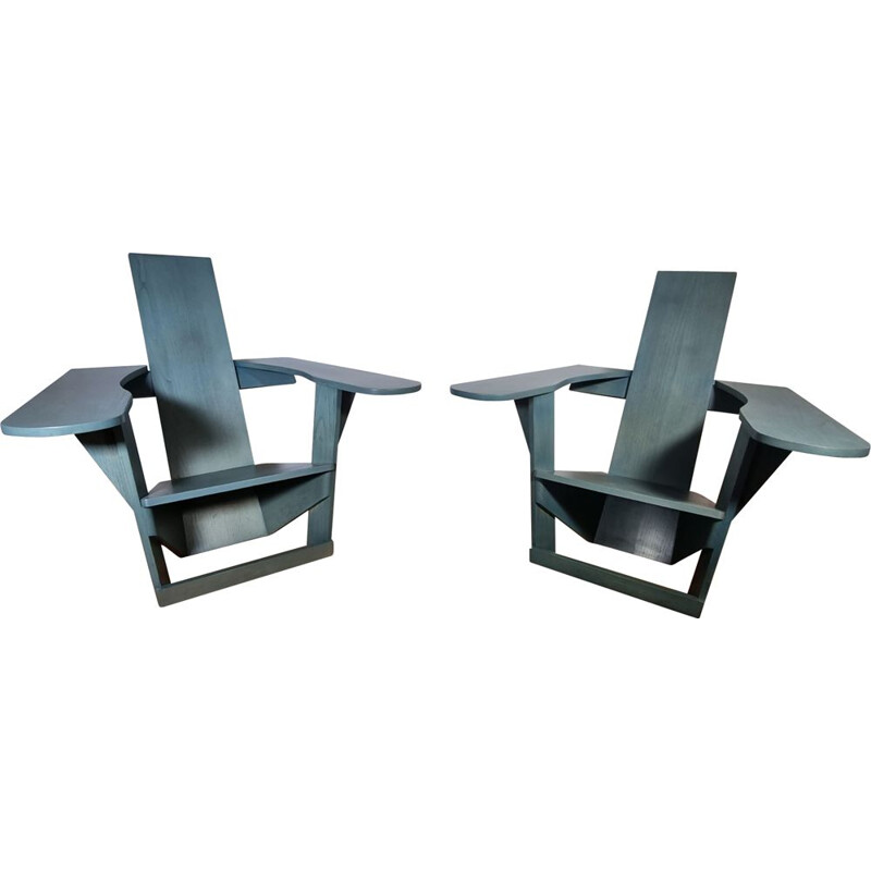 Pair of vintage constructivist armchairs by Philippe Parent, 1980